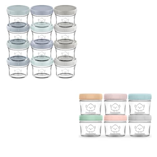KeaBabies 12-Pack Baby Food Glass Containers and 6-Pack Baby Food Glass Containers - 4 oz Leak-Proof, Microwavable, Baby Food Storage Container
