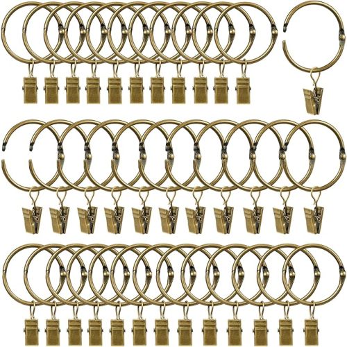 LLPJS Openable Curtain Rings with Clips, Open Drapery Rings with Hooks, Curtain Clips 1.26 inch Interior Diameter, Fit up to 1" Curtain Rod (Bronze, 1.26" I D Set of 36)