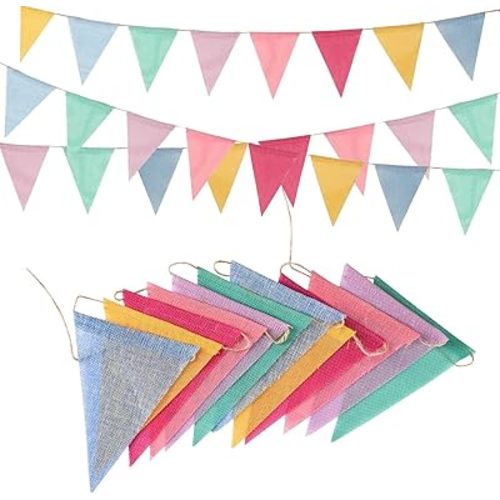 Pennant Banner Flags Pastel - GREATRIL Colorful Triangle Banners for Birthday Easter Classroom School Carnival Garland Outdoor Burlap Bunting Party Decorations 4 Strings