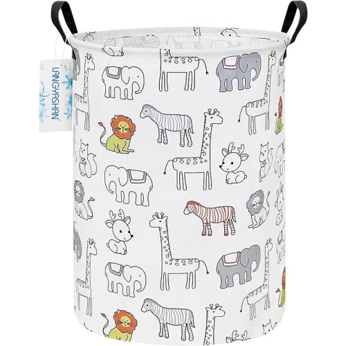 LANGYASHAN Laundry Basket Canvas Fabric Collapsible Organizer Basket for Storage Bin Toy Bins Gift Baskets Bedroom Clothes Children Nursery Hamper (Animals)