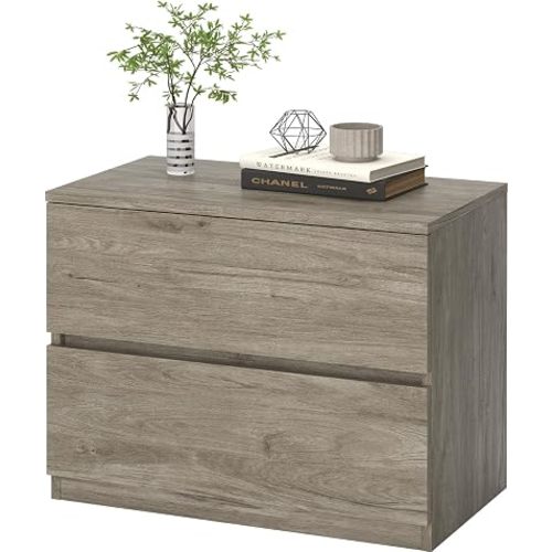 2 Drawer Dresser, Small Dressers for Closet, Wood Storage Cabinet for Hallway Bedroom Entryway, Nightstand Sofa Beside Table Drawer Chest, 23.6 in, Grey Oak