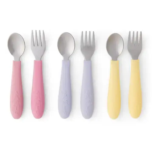 Babies/Toddler Stainless Steel Spoons + Forks with Silicone Handle