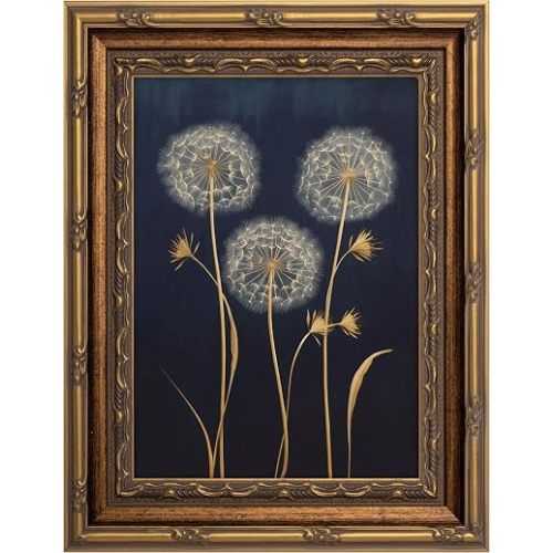 Framed Dandelion Canvas Wall Art, White Dandelion, Gold Frame, 9x11 Inch