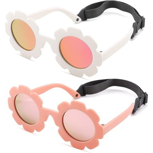 Hycredi Flexible Bendable Flower Baby Polarized Sunglasses with Strap for Newborn Infant Girls Age 0-24 Months