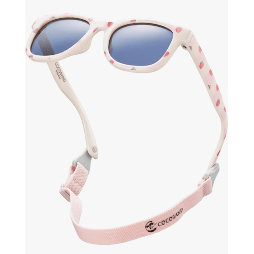 Color - White with Strawberry Print COCOSAND Flexible Polarized Baby Sunglasses with Strap UV Protection for Toddler Infant Girl Boy Age 0-24 Months