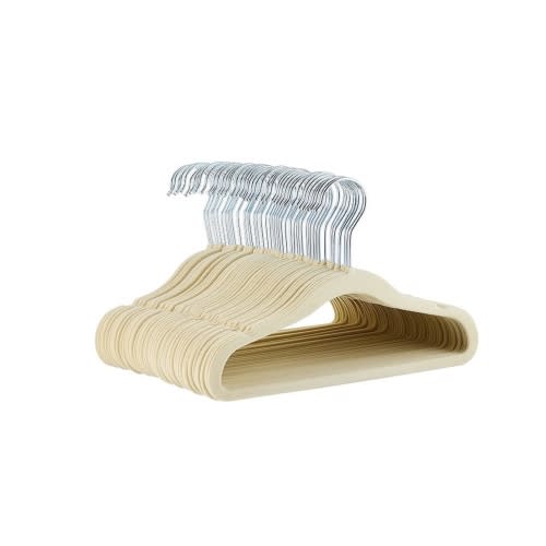 Amazon Basics Kids Velvet, Space Saving, Non-Slip Clothes Hangers for Infant and Toddler, Durable, 11.6 inches (for baby clothes), Pack of 50, Beige
