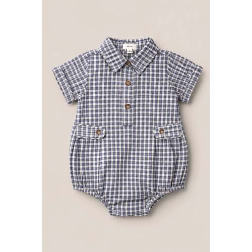 Baby Lucas Romper in Prussian Blue Plaid