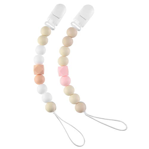 Pacifier Clips Silicone, DELESYS 2-Pack Pacifier Holder Clip with Stylish Round Design, 100% Food Grade Silicone, Safe Essentials for Newborns Baby Boys and Girls