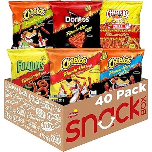 Frito Lay Flamin' Hot Mix, 6 Flavor Single Serve Cheetos, Doritos, Chester's & Funyuns Variety Pack, (40 Count)