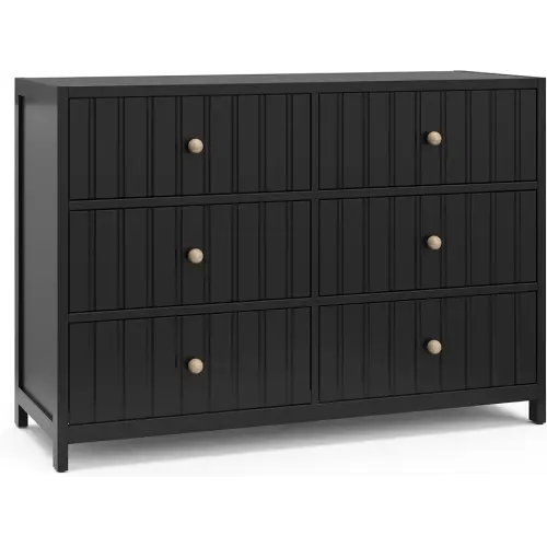 Graco Teddi 6 Drawer Double Dresser (Black) – GREENGUARD Gold Certified, Interlocking Drawer System, Pre-Installed Drawer Tracks, Includes Two Sets of Knobs for Personalization
