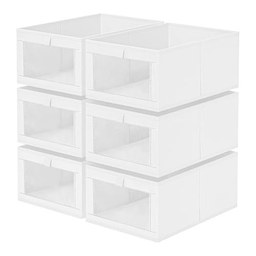 Criusia 6 Pack Linen Closet Organizers and Storage, Large Linen Closet Baskets for Organization, Foldable Storage Containers for Clothing, Towels, Jeans, Books, Shelves, White