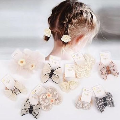 10 pairs Hair Ties With Bows 1.2 Inch Small, Ponytail Holders Pigtails Elastic Bands Hair Accessories For [Toddler] Kids [Baby] [Girl]s (Set-B)
