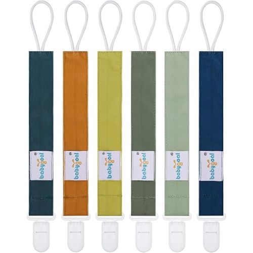 babygoal Neutral Pacifier Clips, 6 Pack Binky Paci Holder Leashes Fits for Most Baby Pacifiers and Binkies
