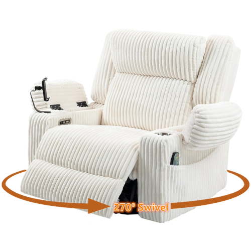 LITVZ Power Oversized Swivel Rocker Recliner with Adjustable Headrest, Dual Motor, Heat Massage, USB Ports, Armrest Storage