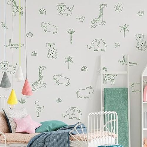 Jungle Animal Wall Decal, Lion, Elephant, Giraffe Animals Wall Stickers for Your Child's Girls and Boys Bedroom Baby Room Nursery Or Kids Room Animal Them Decor (Green Animal Stickers)