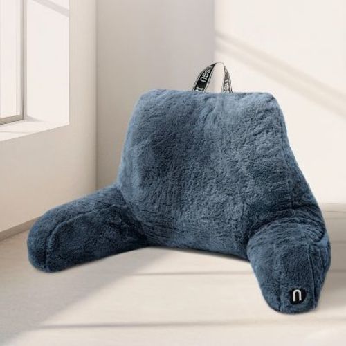 Nestl Fur Reading Pillow, Faux Fur Bed Pillow with Arms, Reading & Bedrest Pillow for Sitting in Bed Adult & Kids - Blue