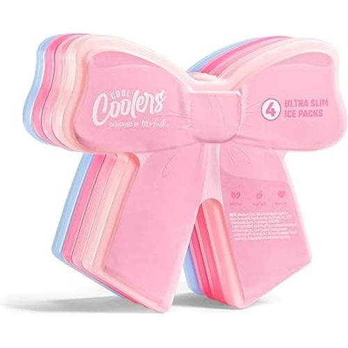 Cool Coolers Kids Shaped Ice Packs for Lunch Boxes - Reusable Slim Ice Packs for Kids Lunch Box, Freezer Packs for Bento Boxes, Long Lasting, BPA Free for School, Camp & Sports, Bows, 4Pk