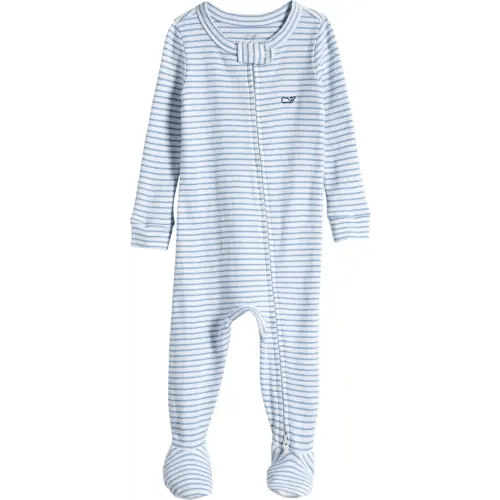 Baby Stripe Pima Cotton Footie, 0-3M, Dockside Blue