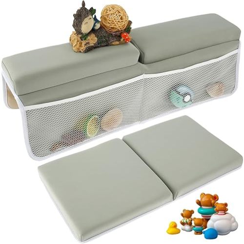 Bath Kneeler and Elbow Rest Pad Set, Comfortable Foam Thickest Bathtub Kneeler Pad with 4 Organizer Pockets, Anti-Slip Bath Tub Elbow Pad, Washable Baby Bath Cushion Bath Kneeling Pad for Bathroom