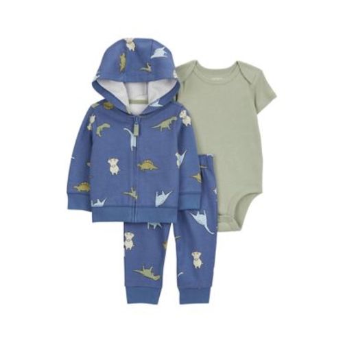 Baby Boys 3 Piece Dinosaur Printed Bodysuit and Pants Set