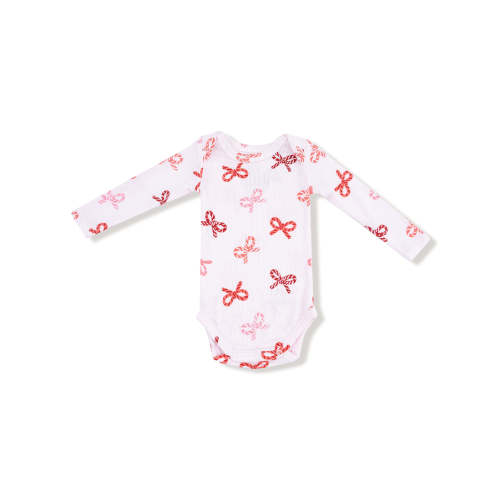 Ribbed Long Sleeve Bodysuit, Candy Cane Bows