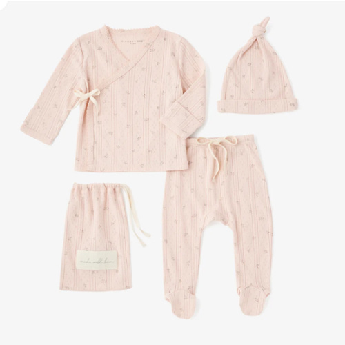 Blush Floral Organic Cotton Pointelle Layette 3 Pc Gift Set – Elegant Baby