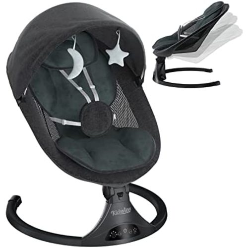 Bluetooth Baby Swing for Infants, 5 Speed Bluetooth Baby Bouncer Music Speaker with 12 Preset Lullabies, Remote Control Indoor Baby Rocker with Touch Screen Chair for 5-20 lb, 0-9 Months（Black）