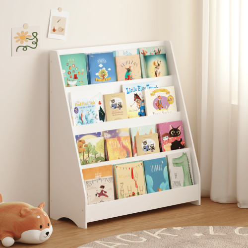 Kids Furniture 4-Tier Kids Bookshelf, Toddler Book Display Shelves, Helps Keep Bedrooms, Playrooms, and Classrooms Organized,White,Baby Nursery Furniture