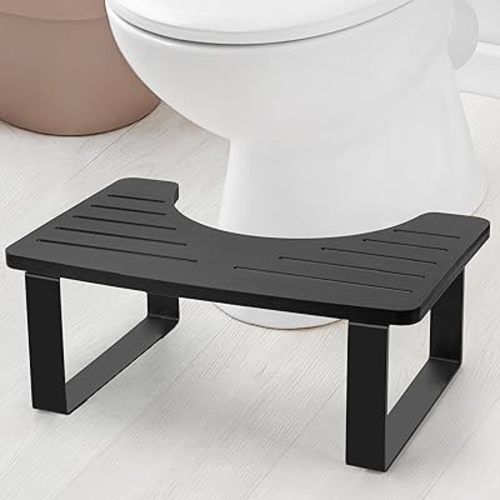 Bathroom Stool,Bamboo Toilet for Bathroom,Toilet Stools,Potty for Pooping,Poop Stool,Toilet Step Toddler,Portable Squatting Pan with Dual Anti Slip Design,Stain,Scratch,CrackProof(Black)