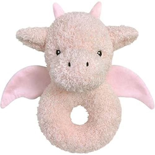 Baby Dragon Soft Rattle Toy, Plush Dinosaur Infant Shaker Rattle Easy-Grasp Stuffed Animal Toy, Gifts for Newborns Babies Toddlers Boys Girls, Pink, 6 Inches