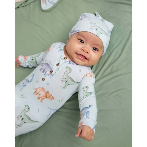 Cuddle-saurus Knotted Gown & Beanie Set