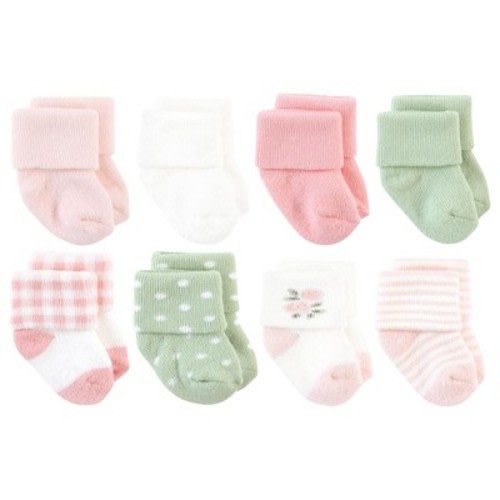 Hudson Baby Basics Infant Baby Cozy Terry Socks 8-Pack, Blushing Meadow, 0-6 Months