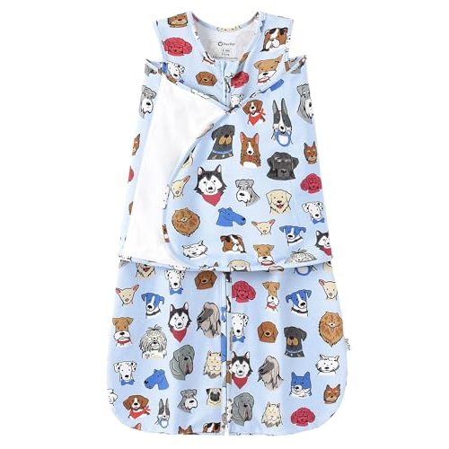 PATPAT Cotton Newborn Swaddle, Transition Sleep Sack, Puppy Print, 3-6M | Quiet Hook-And-Loop, 4-In-1 Adjustable Design, Removable Wings, 2-Way Zipper, Easy Diaper Changes, Gentle On Skin, 0.5 Tog