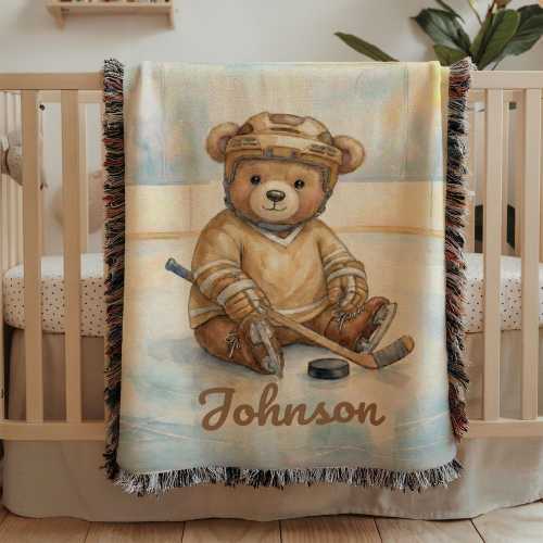 Hockey Baby Woven Blanket - Color: Brown