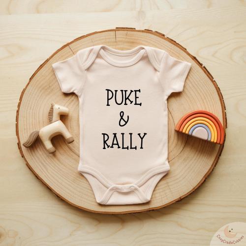 Puke And Rally Baby Onesie® Brand, Funny Minimalist Bodysuit, Modern Typography Humor Newborn Outfit, Natural Baby Clothes