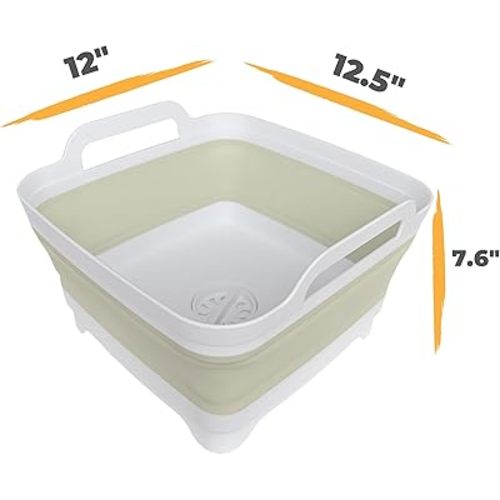 Collapsible Wash Basin for Baby Bottles - 2.4 Gallons Portable Wash Bin for RV Camping Sink, Space-Saving Dish Tub (Green)