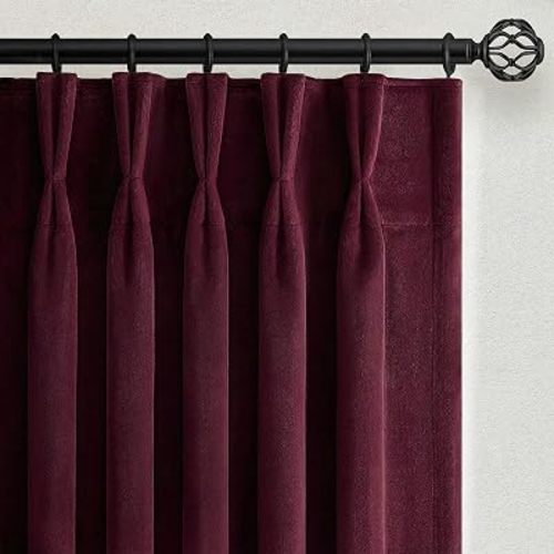 96 Inches Long Ruby Wine Velvet Curtains for Living Room Soft Velvet Cute Pretty Pleated Drape with Hooks Privacy Nursery Girls Curtain for Bedroom Dining Mauve Plum Colored Home Decor Set of 2,W40
