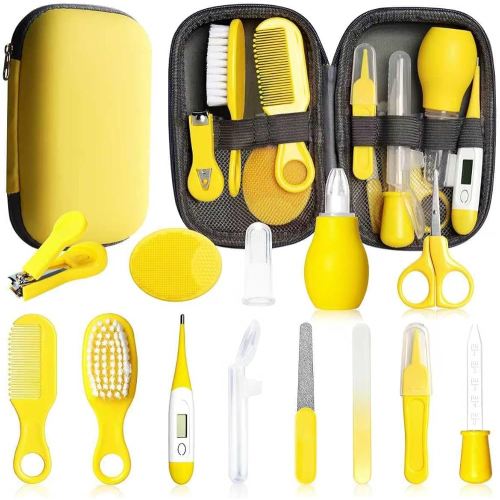 Baby Healthcare and Grooming Kit, 14 in 1 Baby Safety Set Newborn Nursery Health Care Set with Hair Brush Scale Nail Clippers for Baby Girls Boys(14 Kits Yellow)