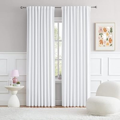 Pure White Curtains 96 Inches Long, White Privacy Curtains Back Tab/Rod Pocket Bedroom Draperies, Thermal Insulated Window Treatment Panels 52 x 96 Inch, 2 Panels