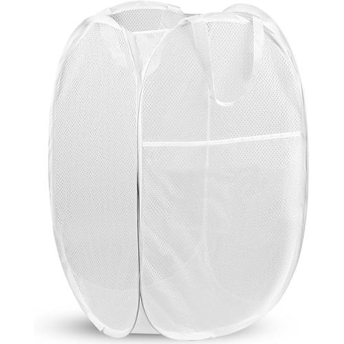 DUCOO Pop Up Laundry Hamper, 14.6 x 14.6 x 22.5 in, Mesh, Foldable, White