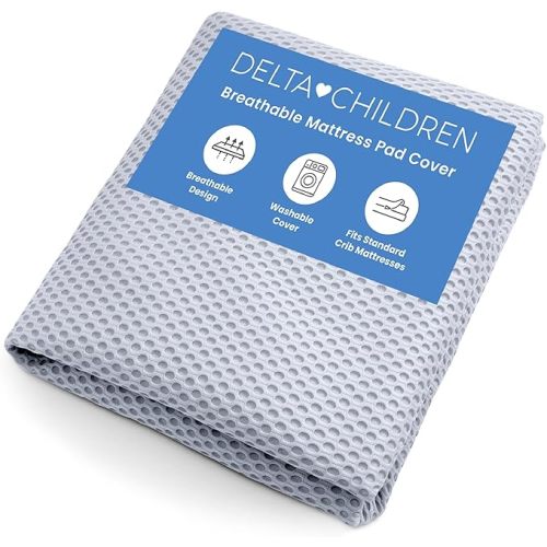 Delta Children Breathable Crib Mattress Pad Cover - 100% Breathable Mattress Pad Cover for Cribs - Elastic Edges for Secure, Universal Fit - Machine Washable - 1 Pack, Blue