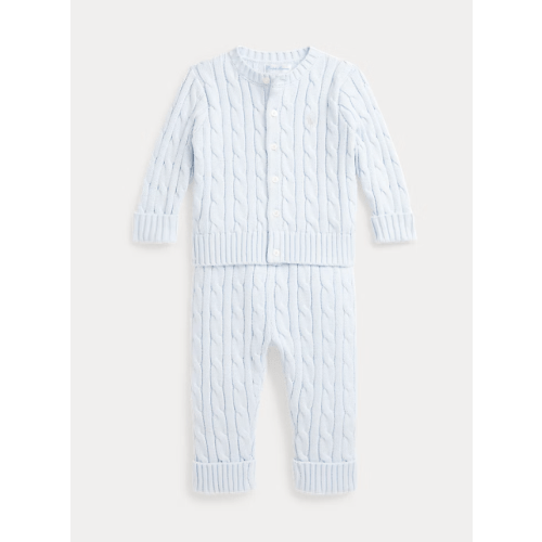 Ralph Lauren Cable-Knit Cotton Cardigan & Pant -- Size 3M Color Pearl Blue