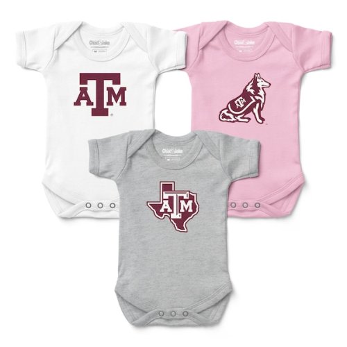 Newborn & Infant Chad & Jake White/Gray/Pink Texas A&M Aggies Three-Pack Primary Logo Bodysuit Set
