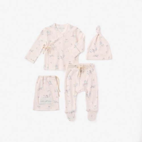 Meadow Mouse Printed Organic Cotton Pointelle Layette Set PINK / NB