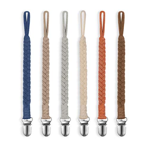 POKIPAW Pacifier Clip for Boys and Girls, 6 Pack Baby Pacifier Holder Leash 100% Handmade Braided Fits All Pacifiers & Teething Toys Modern Unisex Baby Gift