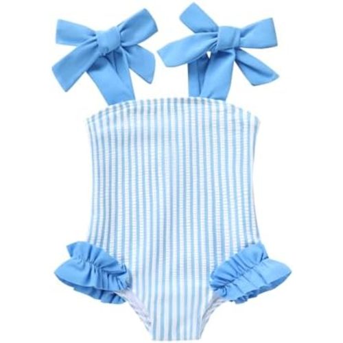 Happy Town Toddler Swimsuit Girl Solid Color Stripe One-Piece Baby Bathing Suits