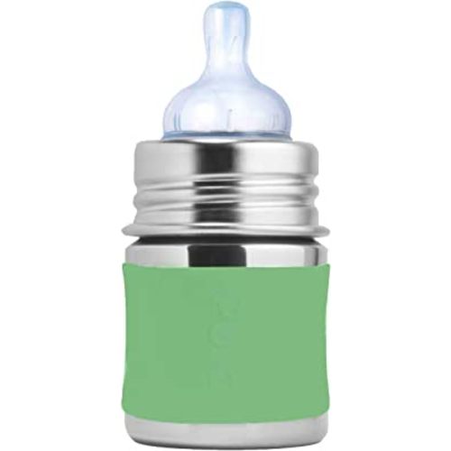 Pura Kiki 5oz/150ml Stainless Steel Anti-Colic Infant Bottle w/Silicone Natural Vent Nipple & Sleeve, 100% Plastic-Free, MadeSafe Certified, Medical-Grade Silicone - Moss Sleeve