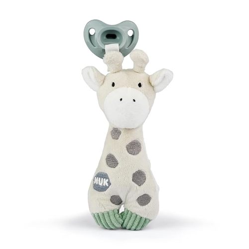 NUK Besties Pacifier Holder with Stuffed Animal and Silicone Pacifier Included
