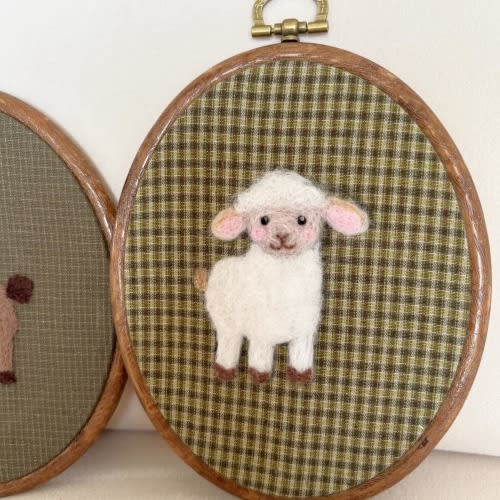 Felt Sheep Nursery Wall Art, Neutral Nursery Wall Decor, Felted Farm Animal Embroidery Hoop, Western Baby Room Decor, Handmade Heirloom Art
