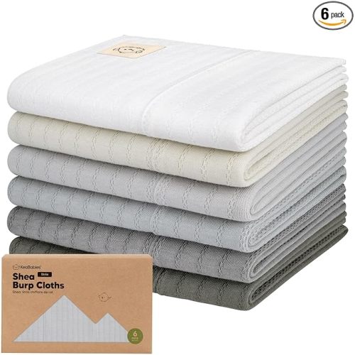 Organic Cotton Burp Cloths Baby Girl, Boy, 6pk Burp Rags (Granite, Stria) | Burping Clothes for Babies, Newborns Spit Up Rags, Super Soft, Absorbent Wash Towels, Gender Neutral, Non-Shrink Machine Wash
